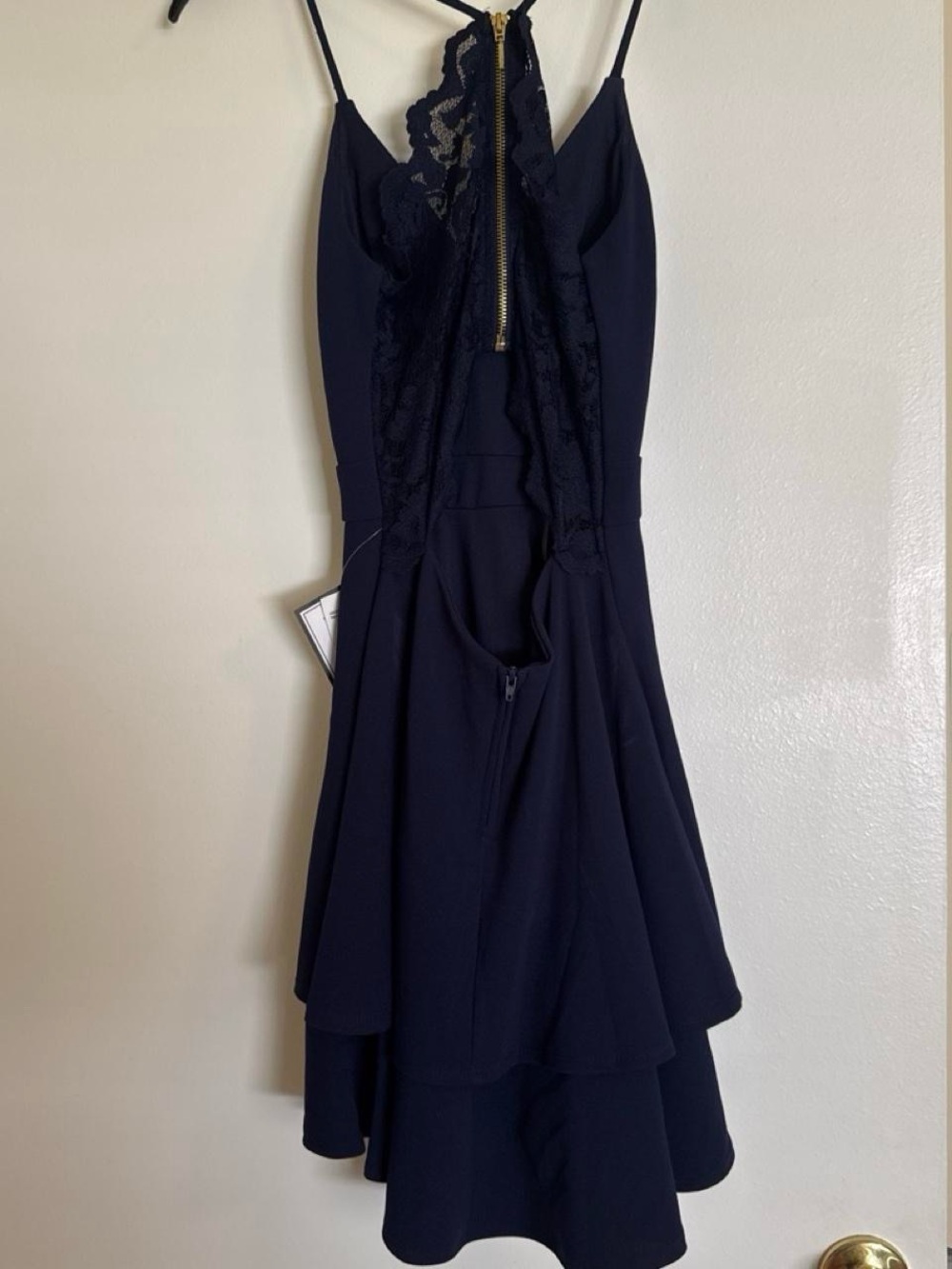 B. Darlin Navy Blue Lace Open Back Fit & Flare Dress Size 3/4 - Picture 5 of 8